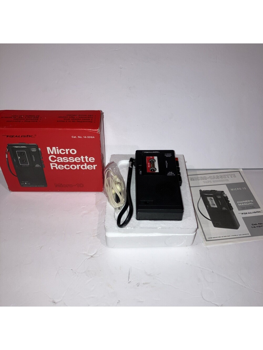 Vintage Realistic Micro-10 14-1016A Microcassette Recorder Tested Box Manual New